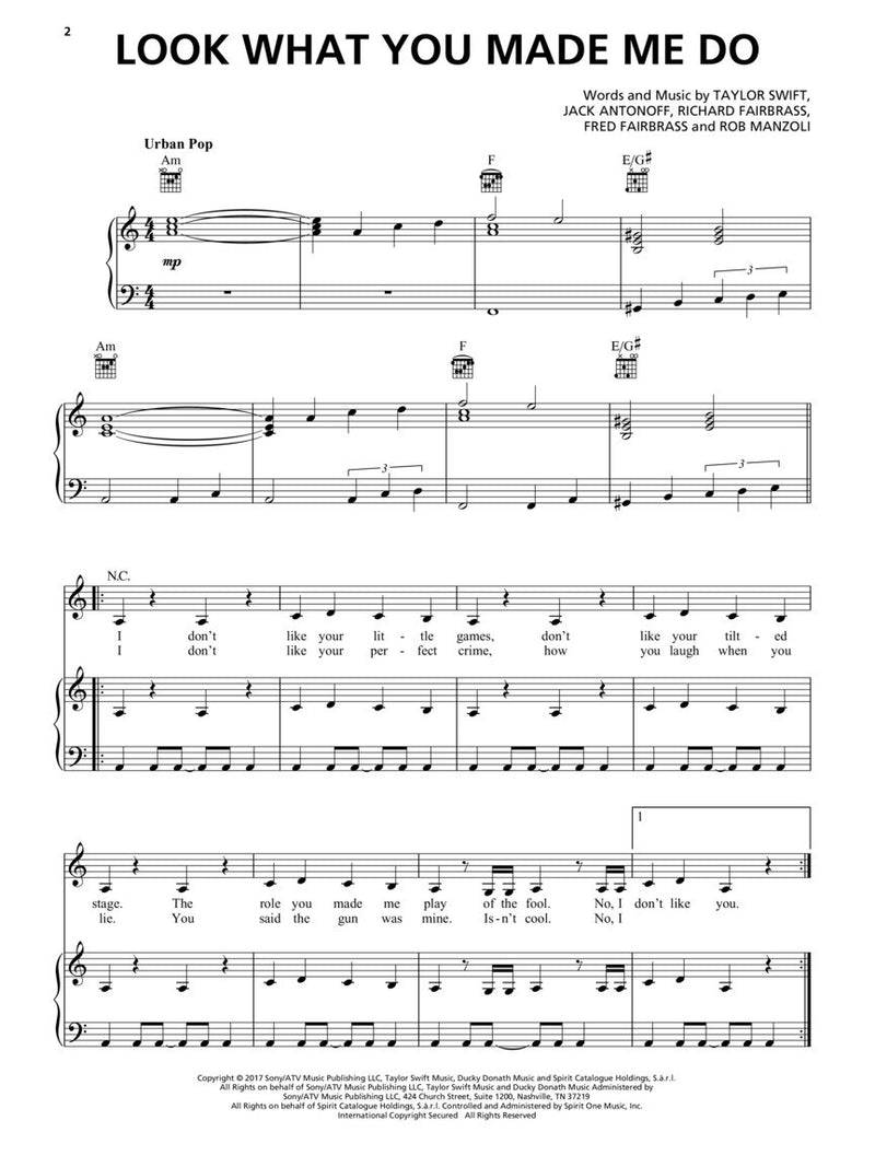 Taylor Swift - Look What You Made Me Do - Sheet Music Single