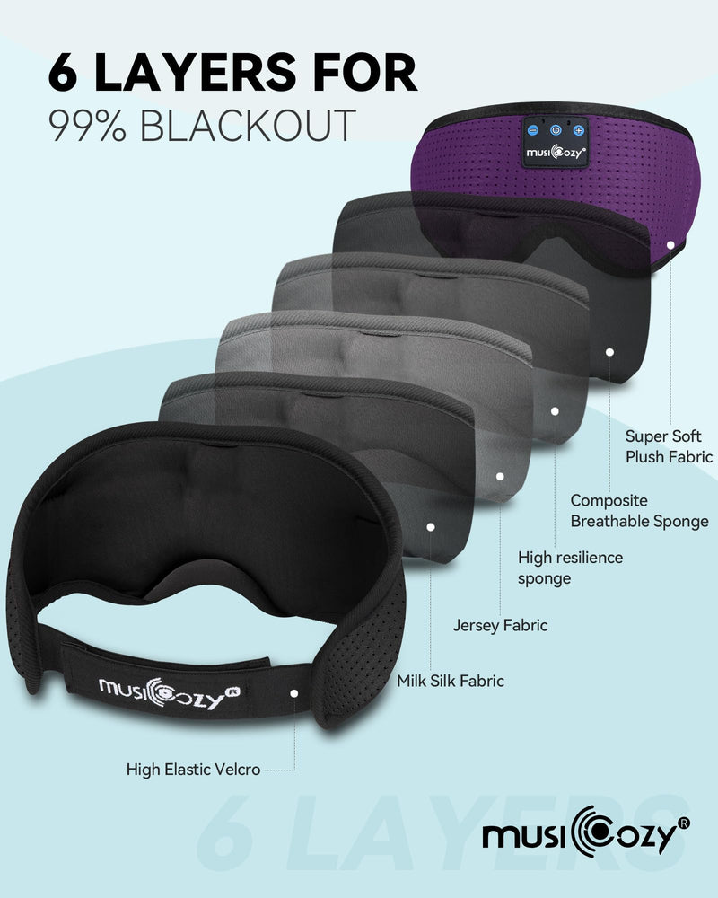 MUSICOZY Sleep Headphones Bluetooth Sleep Eye Mask for Sleeping Wireless Music Sleeping Headphones Headband Eye Mask Sleep Earbuds for Side Sleepers Men Women with Speakers Cool Tech Gadgets(Purple) Purple