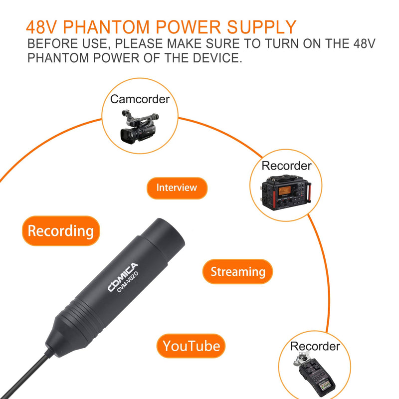 [AUSTRALIA] - Comica CVM-V02O Phantom Power Omni-Directional XLR Lavalier Lapel Microphone for Canon Sony Panasonic Camcorders Zoom H4n H5 H6 Tascam DR-40 DR05 DR-701D DR-60D DR-70D DR-100 Recorders(1 Pack)(5.9ft) CVM-V02O 1.8M 