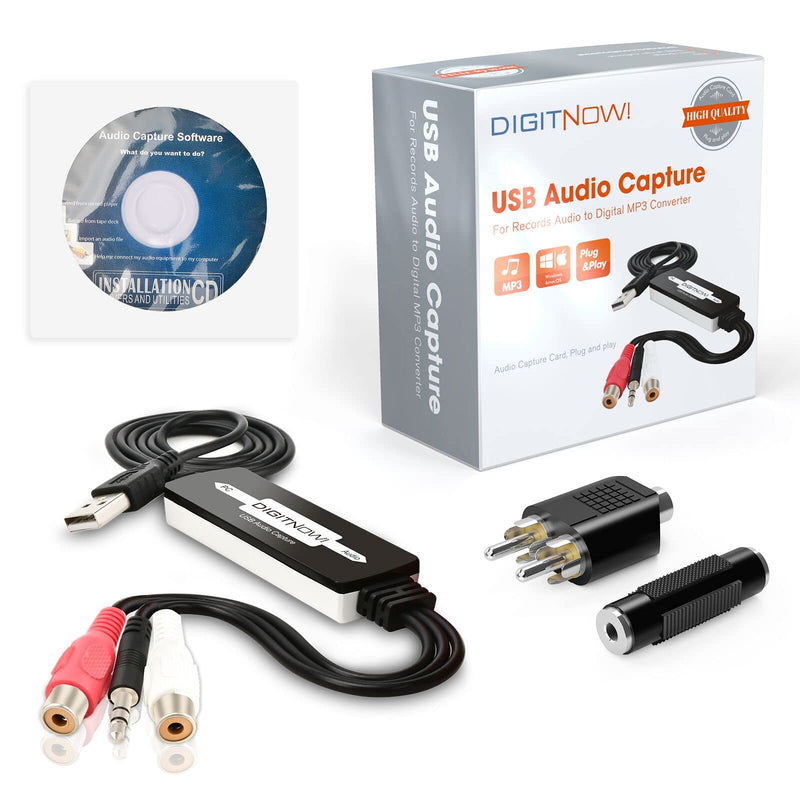DIGITNOW! USB 2.0 Digital Audio Capture Card for Vinyl Records Win7/8/10and Mac OS,Audio Grabber for Cassette Tapes to mp3 Converter