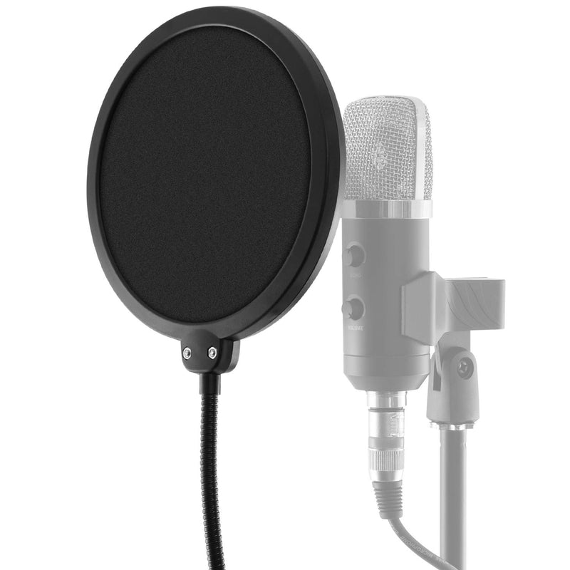 TIGER MSA21-BK | Microphone Pop Filter | Double Layer Sound Shield | 360 Degree Flexible Gooseneck | for Blue Yeti, A kg, Samson, Audio Technica and Focusrite Mics