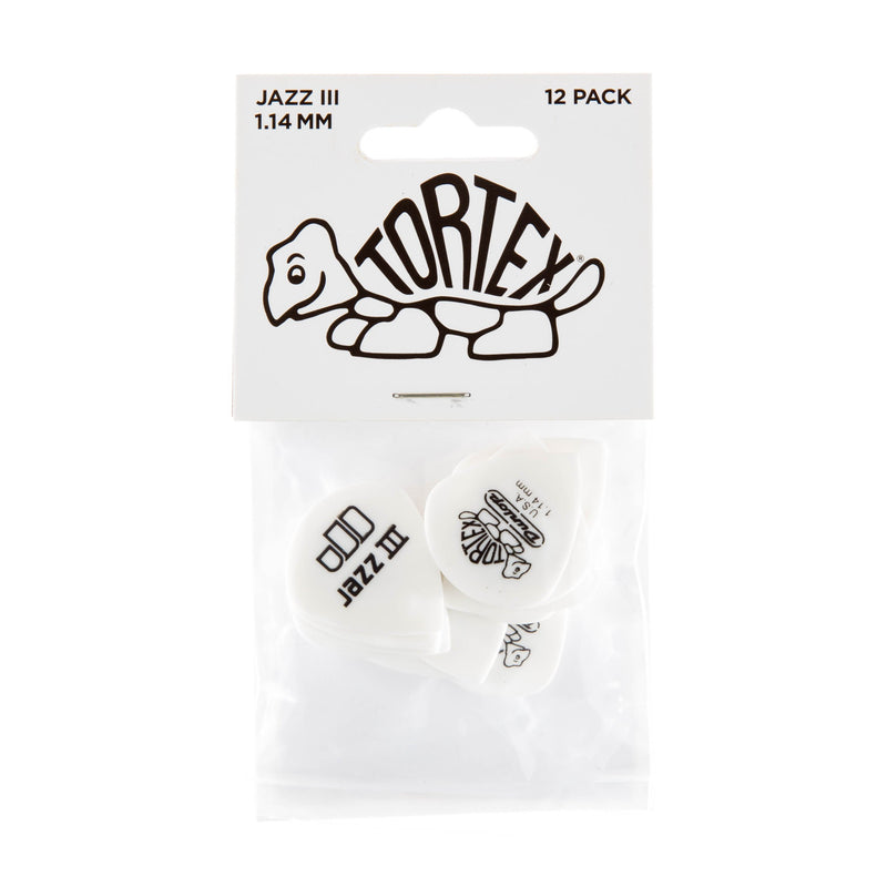 Jim Dunlop 478P1.14 Tortex White Jazz III, 1.14mm, 12/Player's Pack 12 Pack