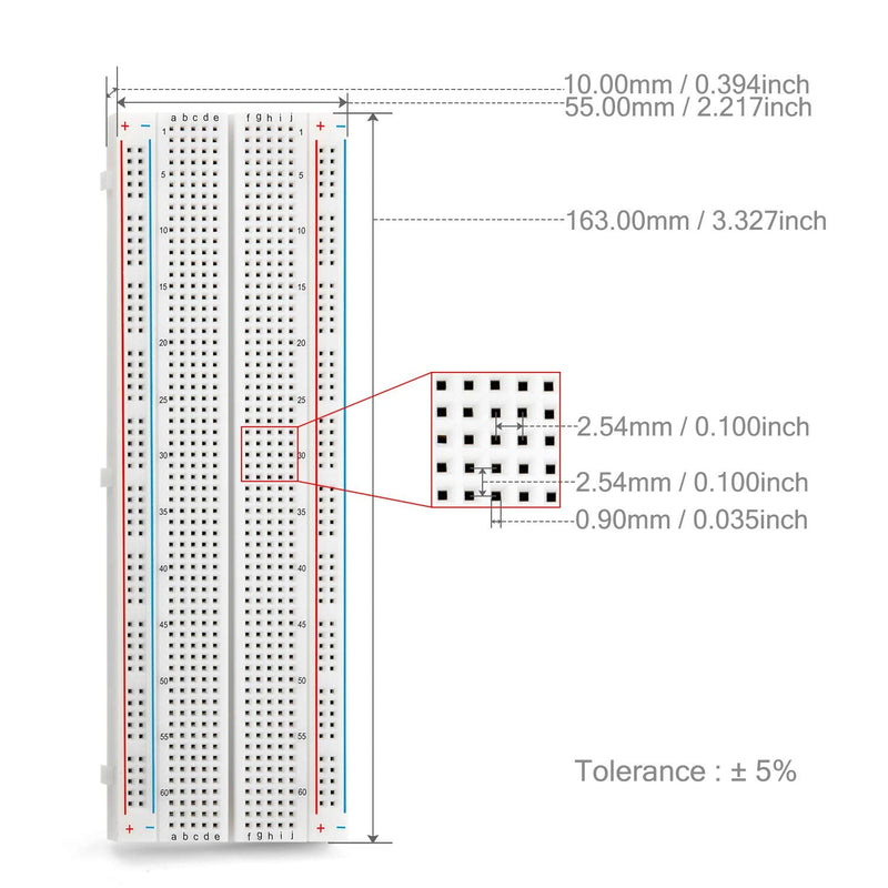 Chanzon 3 pcs Breadboard with 830 Tie Points (MB-102) Solderless Prototype Kit Universal PCB Bread Board Plus 2 Power Rail and Adhesive Back for Small DIY Kits Arduino Proto Raspberry rasp Pi Project 1) 830pin 3pcs