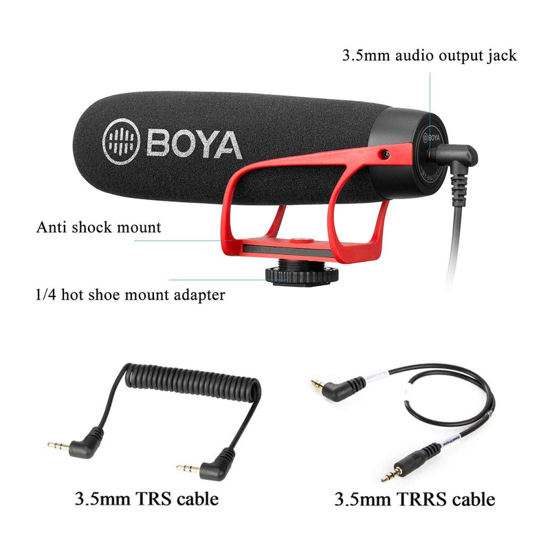 BOYA BY-BM2021 Shotgun-Mic Video Microphone Condenser On-Camera Mic for Smartphone DSLR Camera, Camcorder, Interview Broadcasting Live Stream Video Recording Red