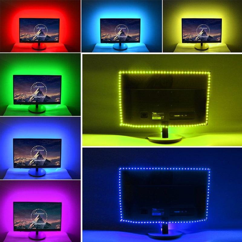 [AUSTRALIA] - TV Backlight RGB LED Strip 5050 Waterproof 5V USB LED Tape String Bias Lighting for HDTV Screen Desktop PC LCD Monitor Decor with 24 Keys Remote (2 Meter) 2 Meter 