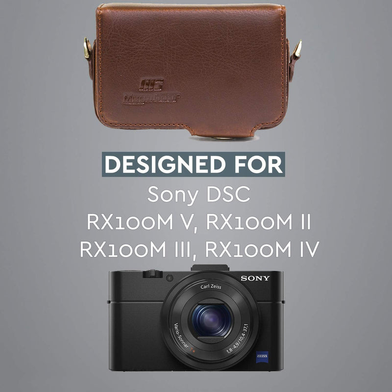 [AUSTRALIA] - MegaGear Leather Camera Case with Strap Compatible with Sony Cyber-Shot DSC-RX100 VII, DSC-RX100 VI, DSC-RX100 V, DSC-RX100 IV, DSC-RX100 III, DSC-RX100 II Dark Brown 