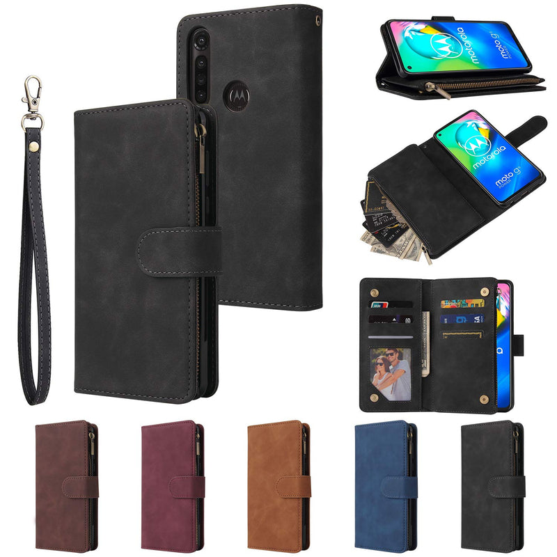 Compatible with Moto G Power 2020 Wallet Case,Leather Zipper Magnetic 6 Card Slots Purse Protection Back Cover Compatible with Moto G Power (Black) Black