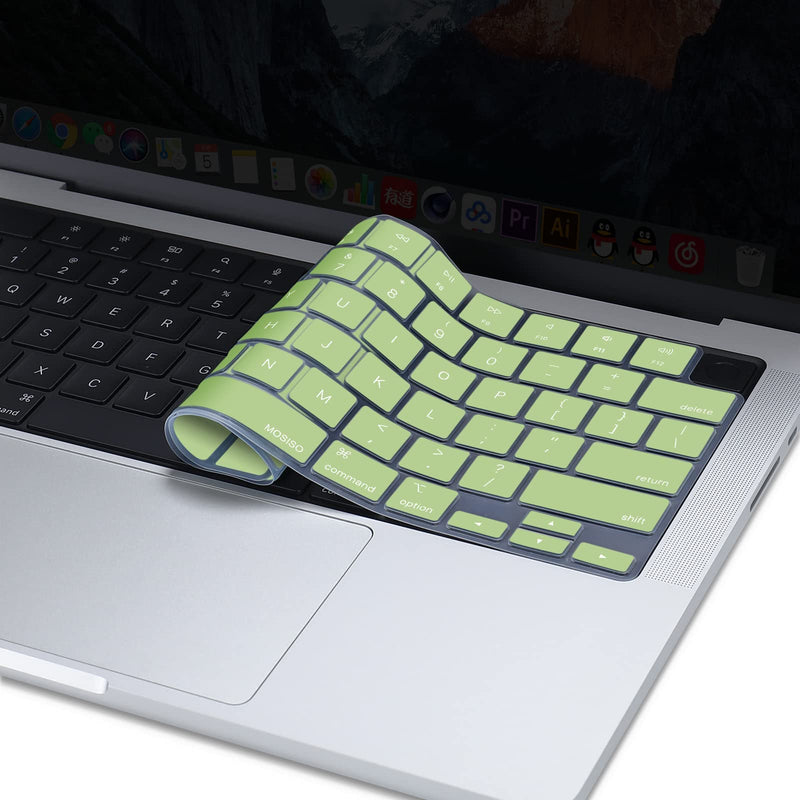 MOSISO Keyboard Cover Compatible with MacBook Pro 14 inch 2022 2021 M1 Pro/M1 Max A2442&Compatible with MacBook Pro 16 inch 2021 M1 Pro/M1 Max A2485,Protective Waterproof Silicone Skin, Avocado Green