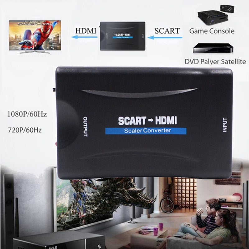 1080P SCART to HDMI Video Audio Upscale Converter Adapter for HD TV DVD for Sky Box STB Plug and Play