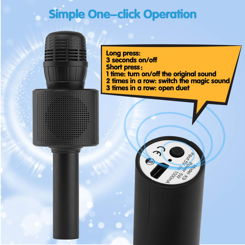 Ankuka Microphone for Kids, Handheld Karaoke Machine with Speaker, Bluetooth Karaoke Wireless Singing Microphone, Duet Function for Double Fun, Magic Sound, Birthday Gift for Girls Music Toy (Black) Black