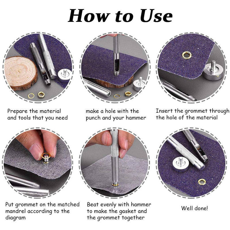 Mesee 1/4 Inch(6mm) Leather Grommet Kit, 200 Set Metal Eyelets Kit with 3 Grommet Setting Tool Eyelets and Grommets for Canvas Belt Bag Shoe Clothes Crafts DIY - 4 Colors