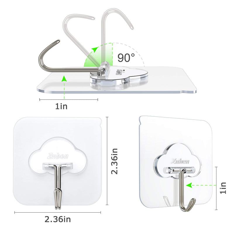 Adhesive Hooks, Znben Reusable Utility Hooks Heavy Duty 13LB Wall Hooks Clouds Transparent Seamless Hooks Waterproof and Oil Proof for Kitchen Bathroom Ceiling Office Window 10 Pack