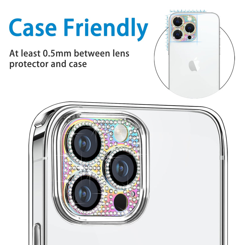 Hsefo for iPhone 14 Pro & iPhone 14 Pro Max Camera Lens Protector, Bling Lens Cover 3D Rhinestone Diamond 9H Tempered Glass Camera Cover Anti Scratch Shockproof Metal Lens Screen Full Protective Cover, Colorful Multi-coloured