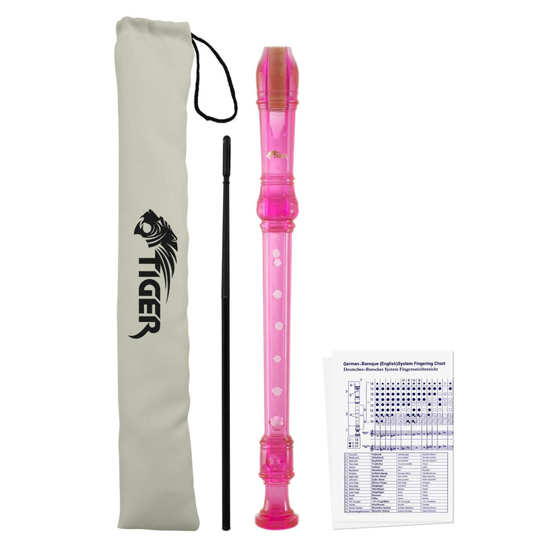 Tiger Green Descant Recorder - Cleaning Rod & Case, REC7-GR + Tiger Pink Descant Recorder - Cleaning Rod & Case, REC7-PK