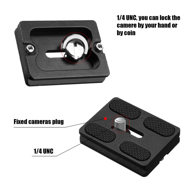 2 Pieces Metal Universal Quick Release Plate with 1/4 Inch Screw, Tripod Mount Plate Universal Fits Standard for DSLR Camera Tripod Ball Head, Black (PU50) PU50