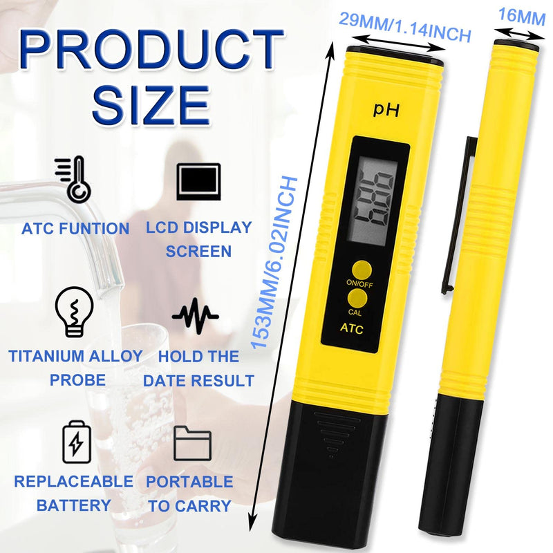 PH Meter Digital Water Tester - PH Water Hydroponics 0.01 High Accuracy Testing Pen Tool with 2 Calibration Packets for Drinking Water, Fish Tank, Hot Tub, 0-14 PH Measurement Range