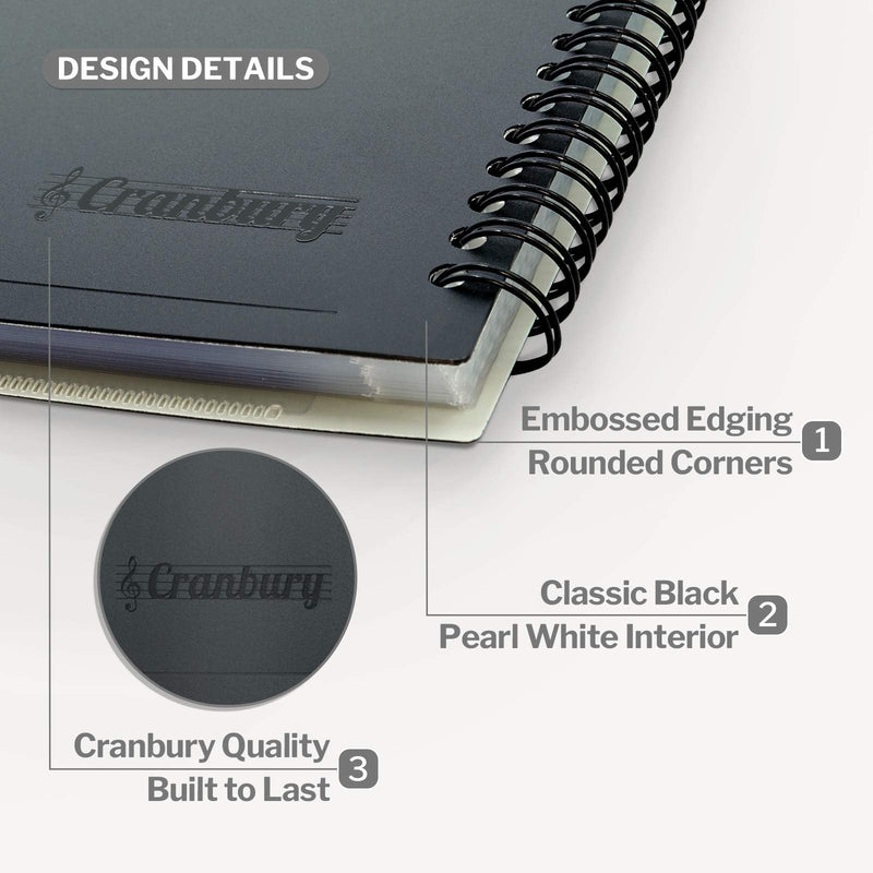 CRANBURY Sheet Music Folder 8.5x11 Binder - (Black), Spiral Bound Lies Flat with Writable Pages, Sheet Music Organizer for 8.5 x 11 Music Sheets, Easy Page Turn, 24 Pockets Display 48 Pages 1 Pack 8.5x11" Black