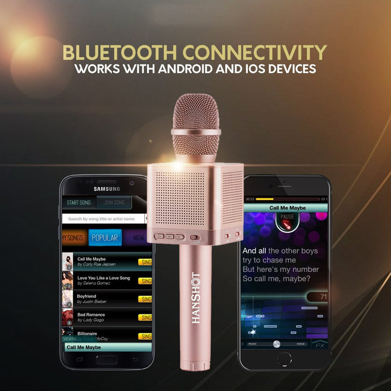 [AUSTRALIA] - Hanshot Pro Portable Rechargeable Bluetooth Karaoke Microphone with built in Speakers compatible with Karaoke Apps on iOS and Android (Rose Gold) Rose Gold 