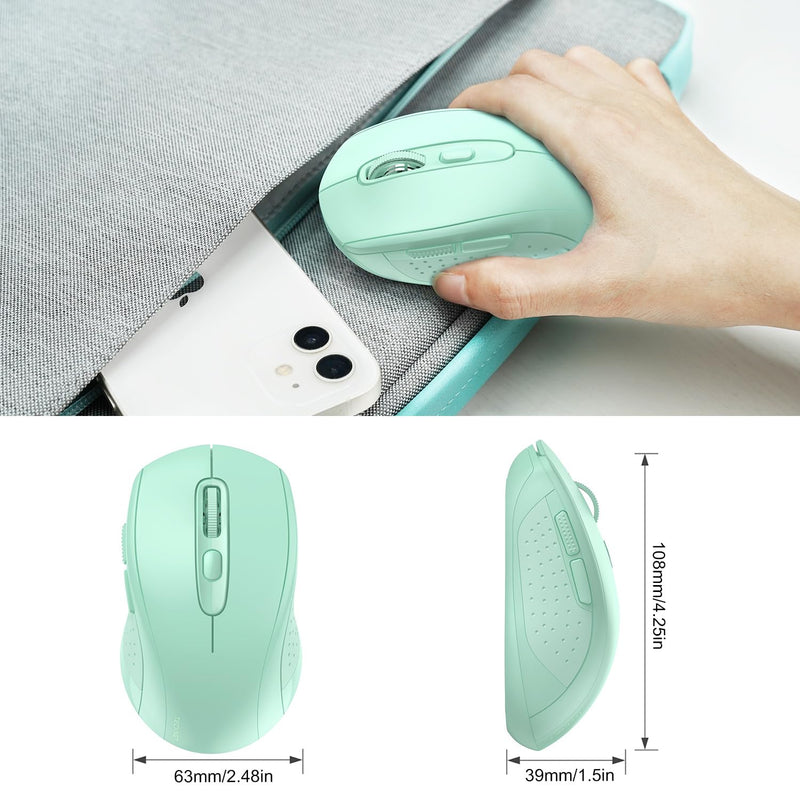 TECKNET Bluetooth Wireless Mouse, 3 Modes Bluetooth 5.0 & 3.0 Mouse 2.4G Wireless Portable Optical Mouse with USB Nano Receiver, 2400 DPI for Laptop, MacBook, PC, Windows, Android, OS System (Green) Green