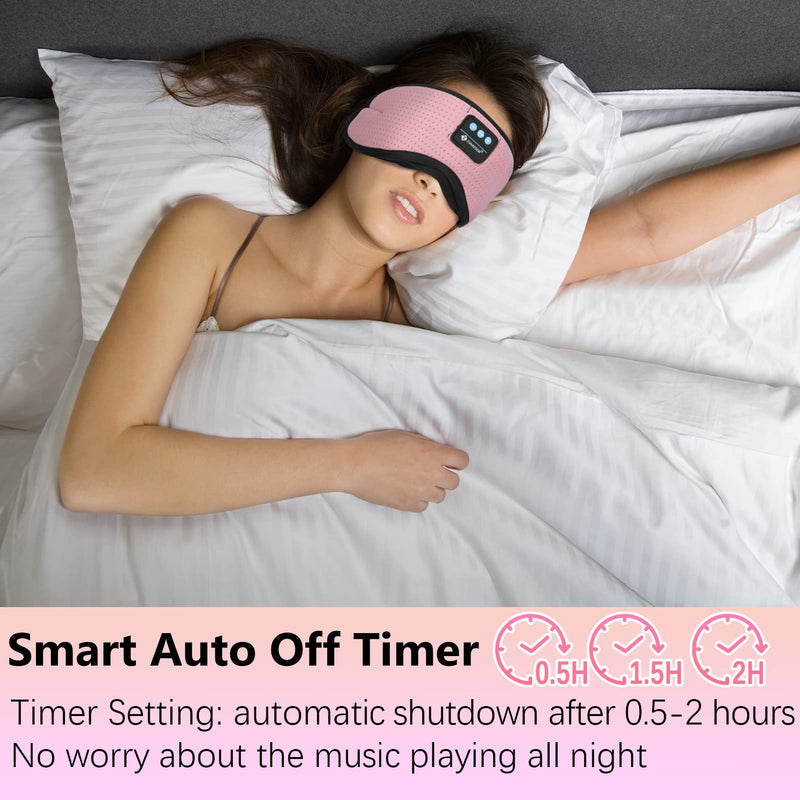 Sleep Headphone, Bluetooth Wireless White Noise Sleeping Eye Mask,3D Breathable Sleep Mask with Timer for Sleeping Travel Relaxation, Meditation, Cool Gadgets for Women Man (Pink) Pink