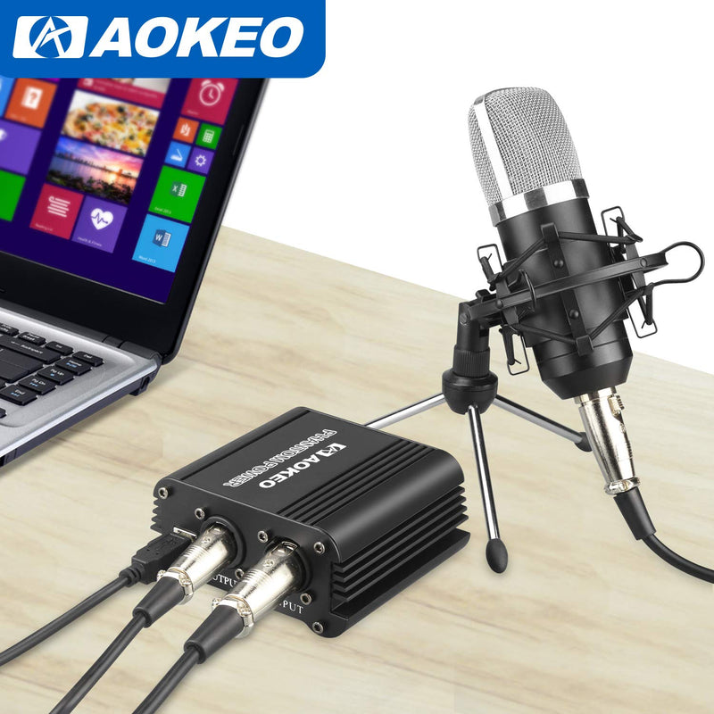 [AUSTRALIA] - Aokeo 48V Phantom Power Supply Powered by USB Plug in, Included with 8 feet USB Cable, Bonus + XLR 3 Pin Microphone Cable for Any Condenser Microphone Music Recording Equipment … 