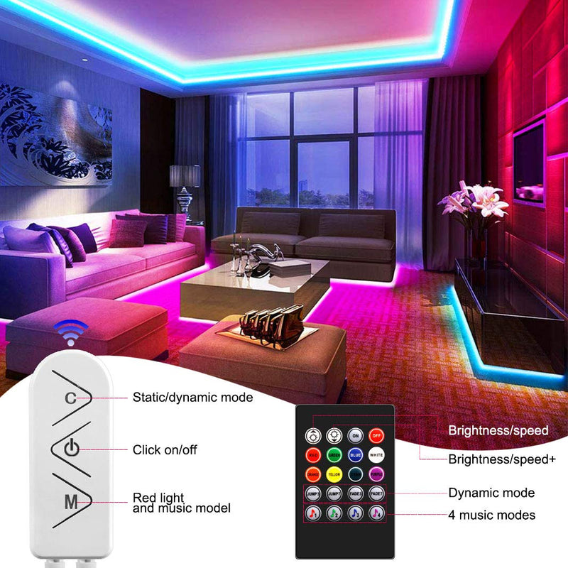 LED Strip Lights 50ft , Multicolor RGB LED Light Strips, 5050 LED Tape Lights, Music Sync Color Changing+Remote Control +APP Controlled LED Strip Lights for Bedroom Party Home Decoration