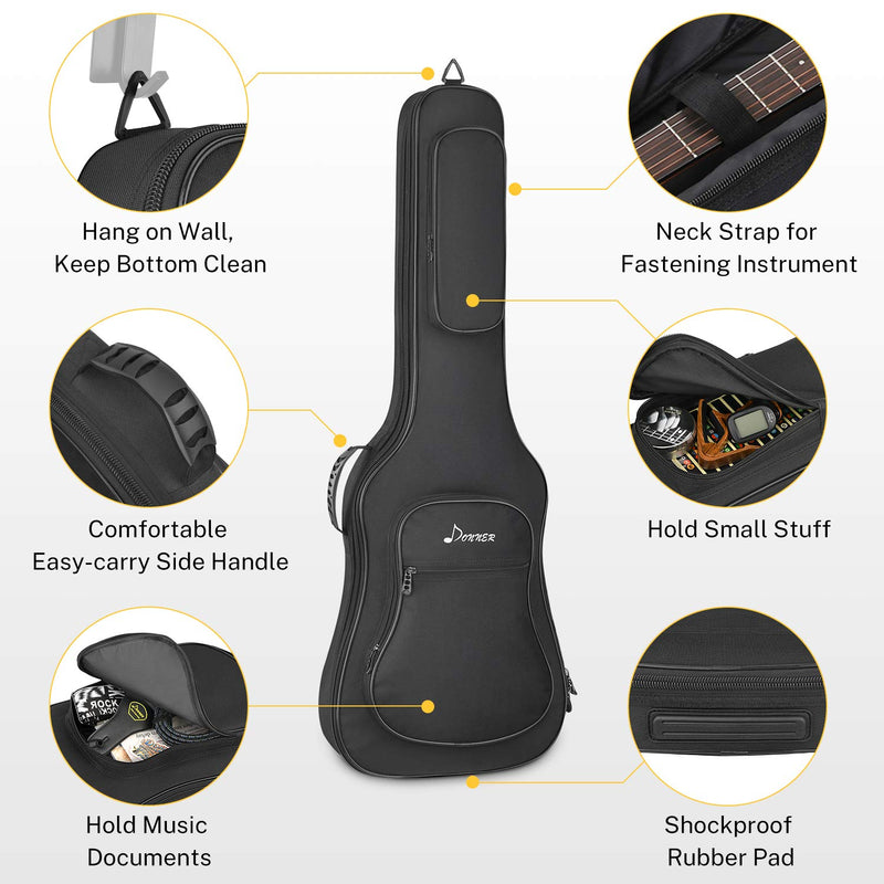 Donner 39 inch Electric Guitar Bag Gig Bag, 0.5 Inch Padded Sponge 600D Ripstop Waterproof Nylon Dustproof Soft Electric Guitar Case Adjustable Strap Black 0.5Inch Padded