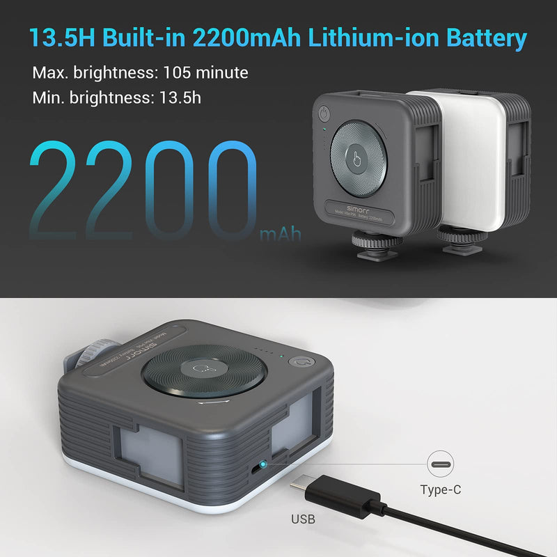 [AUSTRALIA] - simorr LED Video Light, Portable Camera Lights, 96 LED Beads for Photography Video Lighting, Rechargeable 2200mAh CRI 95+ 2700-6500K Dimmable Panel w 3 Cold Shoe 3286 
