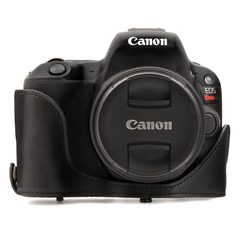 MegaGear Ever Ready Leather Camera Case Compatible with Canon EOS Rebel SL3, Kiss X10, Rebel SL2, Kiss X9 18-55mm Lens Black