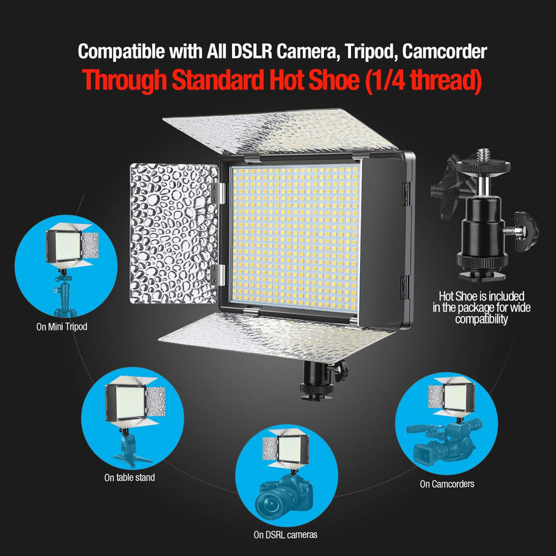 ENEGON Camera Dimmable Video Light Panel (Bi-Color 520 LED Beads) with 4000mAh Rechargeable Battery, Charger,hot Shoe for Canon Panasonic Nikon DSLR Cameras, Camcorder, Tripod, CRI95+, 3200K-5600K