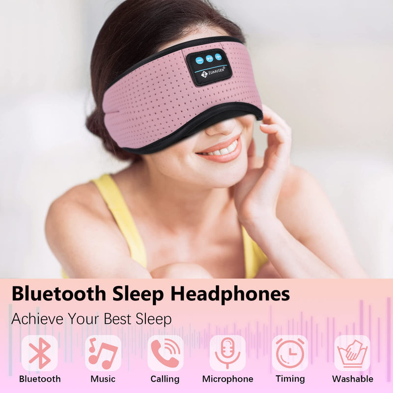 Sleep Headphone, Bluetooth Wireless White Noise Sleeping Eye Mask,3D Breathable Sleep Mask with Timer for Sleeping Travel Relaxation, Meditation, Cool Gadgets for Women Man (Pink) Pink