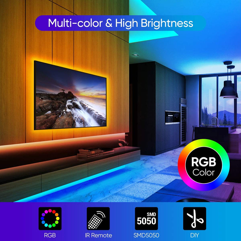 [AUSTRALIA] - Sunity LED Strip Lights 32.8ft for Bedroom, with 8.2ft Long Power Cord, 44 Keys Remote Control, and 300 Bright 5050 RGB LEDs for DIY House/Kitchen/Ceiling/Bedroom Decoration 