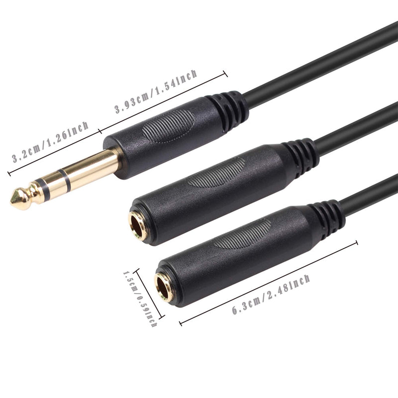 SiYear 6.35mm 1/4 inch Male Plug Stereo to 2 Dual 1/4 "TRS Female Jack Connector Audio Speaker Cable, Y Splitter Adapter Cable (20CM / 8Inch) 6.35M-TRS-2x6.35F