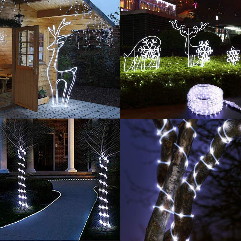 100LED Rope Lights Outdoor,EHOFUN Waterproof 39FT 8Mode Solar Powered Tube Strip Light Copper Wire Fairy String Lights for Garden Yard Party Wedding Christmas Decoration(White) White