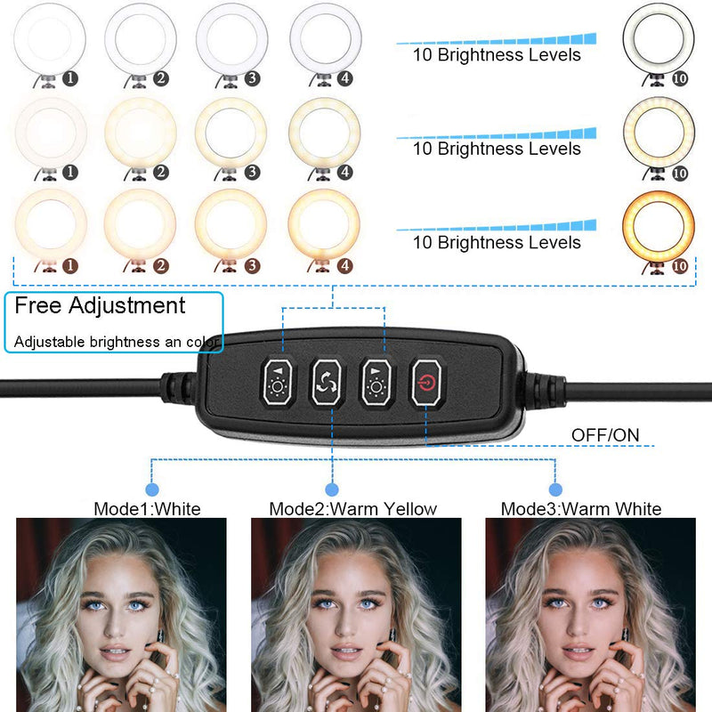 10" LED Ring Light with Tripod Stand & Remote Control & Phone Holder for YouTube Video/Live Stream/Makeup/Photography with 3 Light Modes & 10 Brightness Level for iPhone/Android