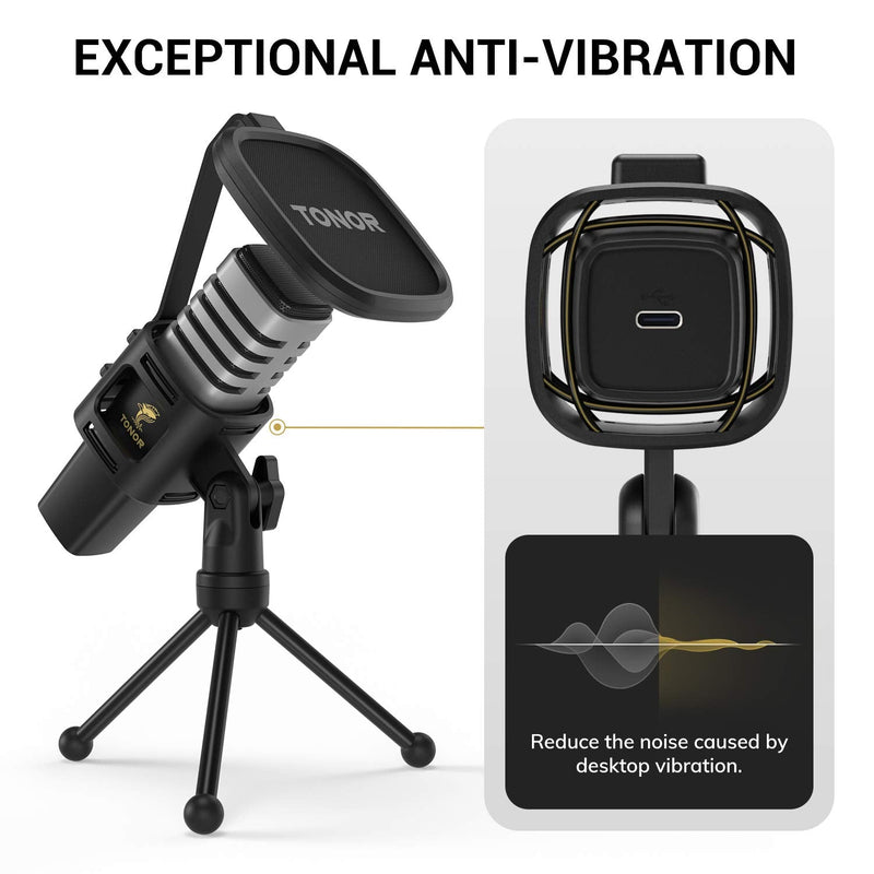 USB Microphone, TONOR Cardioid Condenser Computer PC Mic with Tripod Stand, Pop Filter, Shock Mount for Gaming, Streaming, Podcasting, YouTube, Voice Over, Twitch, Compatible with Laptop Desktop, TC30