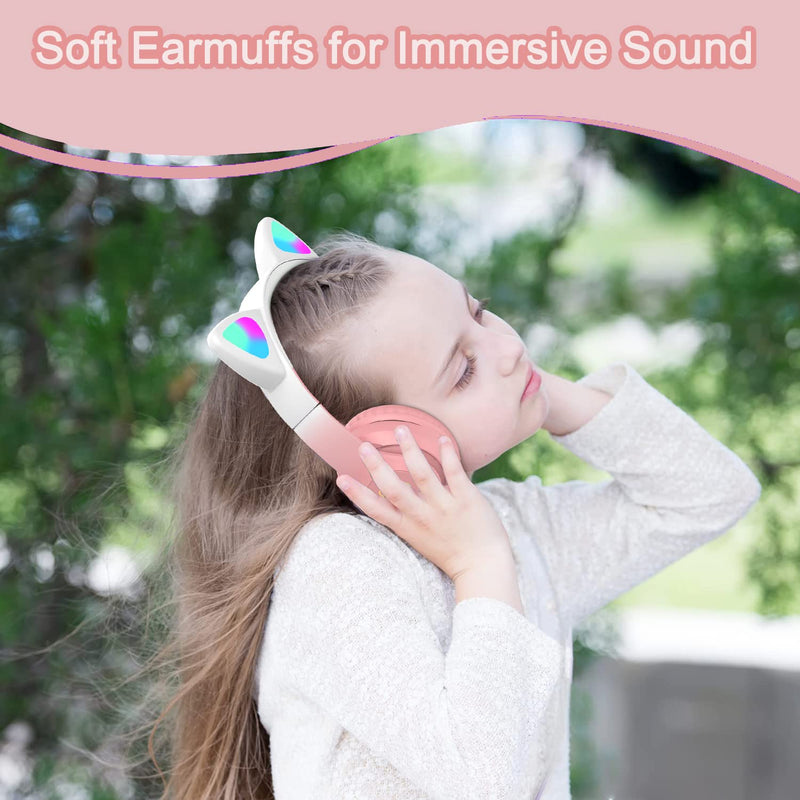 TOKANI Kids Headphones, Bluetooth Wireless Headphones for Kids Teens Adults, Over-Ear Bluetooth Headphones with Microphone, Cat Ear Headphones for Girls Women (New Pink) New Pink
