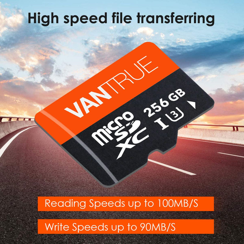 [AUSTRALIA] - Vantrue 256GB microSDXC UHS-I U3 4K UHD Video High Speed Transfer Monitoring SD Card with Adapter for Dash Cams, Body Cams, Action Camera, Surveillance & Security Cams Vantrue 256GB microSD Card 