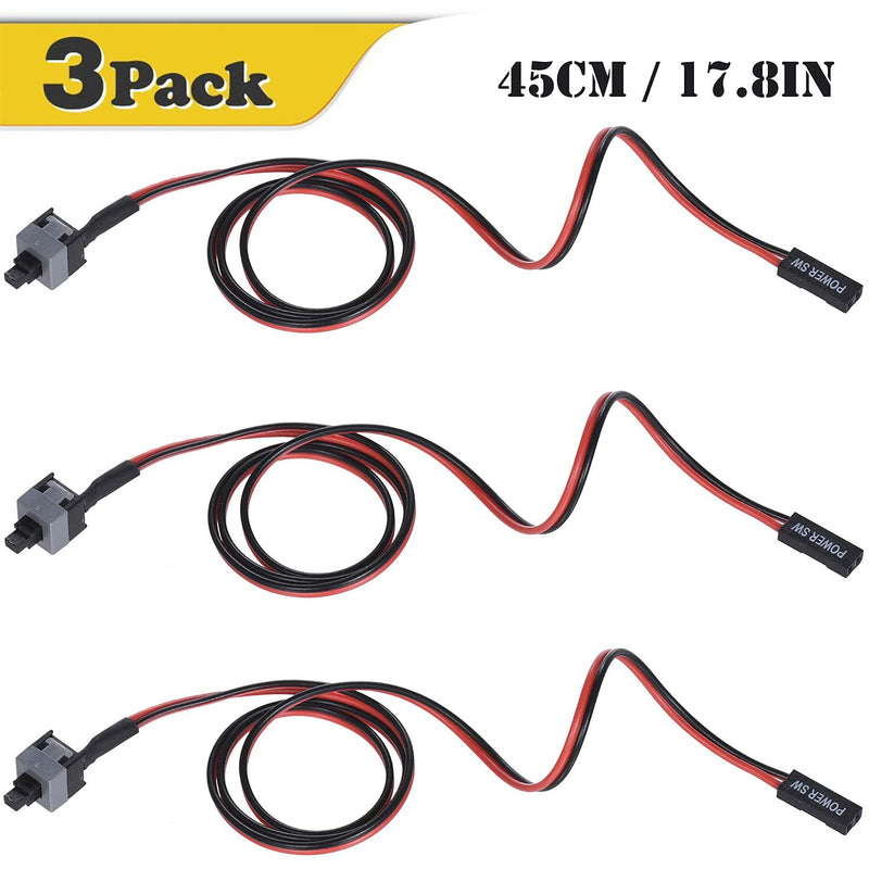 Warmstor 3 Pack 2 Pin SW PC Desktop Power Cable On/Off Push Button ATX Computer Switch Cord 45CM