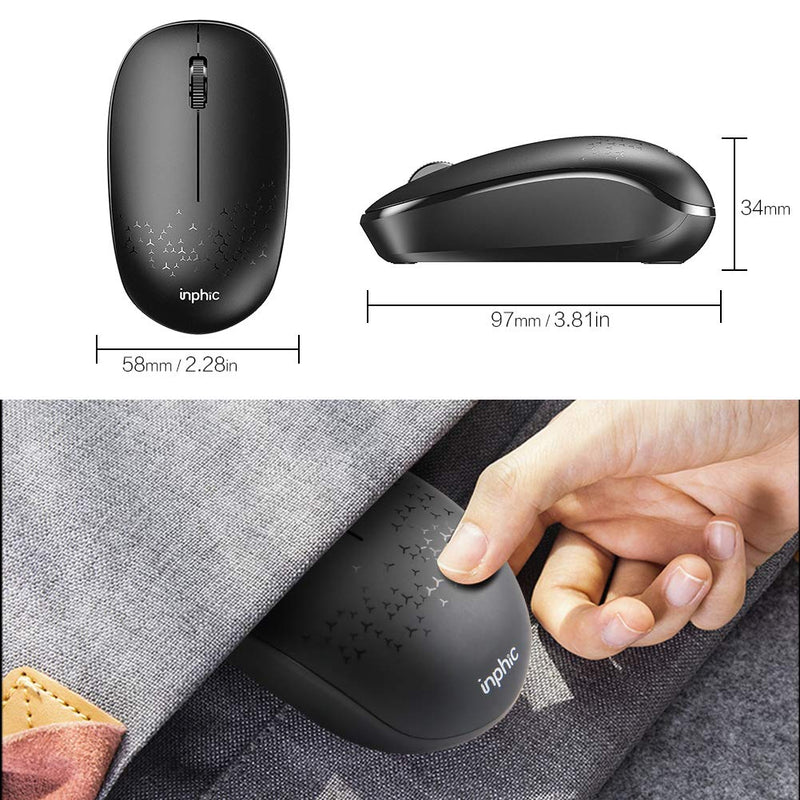 INPHIC Bluetooth Mouse Silent, Wireless Mouse Bluetooth 5.0/3.0 Dual Mode (No USB Receiver), Mini 1600DPI Portable Computer Mice for Laptop PC Mac,iPadOS, 3-Button,12-Month Battery Life, Black Black 1