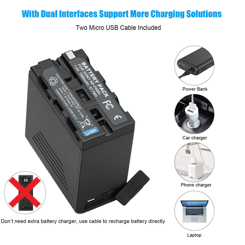 JYJZPB 2 Pack 7800mAh NP-F970 Replacement Battery with Smart LCD Display Compatible with Sony DCR-VX2100 DSR-PD150 FDR-AX1 HDR-AX2000 HDR-FX1 Video Light NP-F550 F980 F770 F975 F960 F750 F975