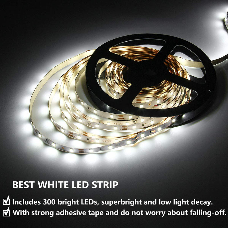 [AUSTRALIA] - HOMELYLIFE Daylight White LED Strip Lights Non-Waterproof SMD2835 Flexible 16.4Ft 6500K Tape Light for Cabinets, Vanity Mirror, DIY Decor (No Power or Remote) 
