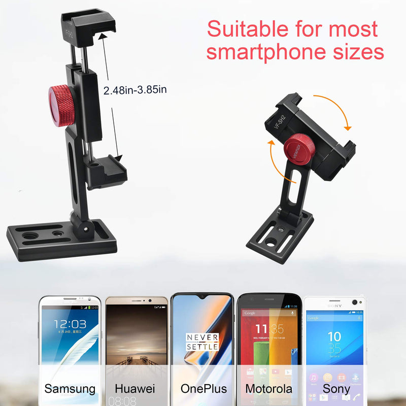Phone Tripod Mount, Viewflex VF-SH2 Cell Phone Holder with 180 ° Rotation, Vertical & Horizontal, Smartphone Holder Adapter for Samsung Huawei Android Phone etc.