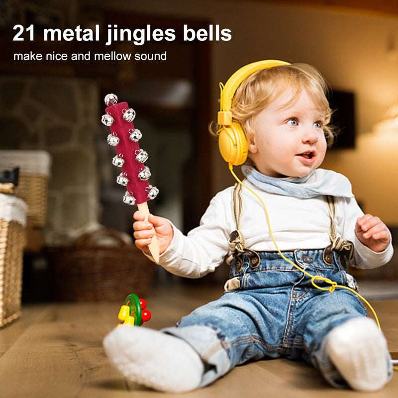 Bnineteenteam Baby Bells Kids Handle 21 Bells Jingle Bells Stick Sleigh Bell Shaker Rattle Toys Christmas Bells Jingle Bells Shaker Red