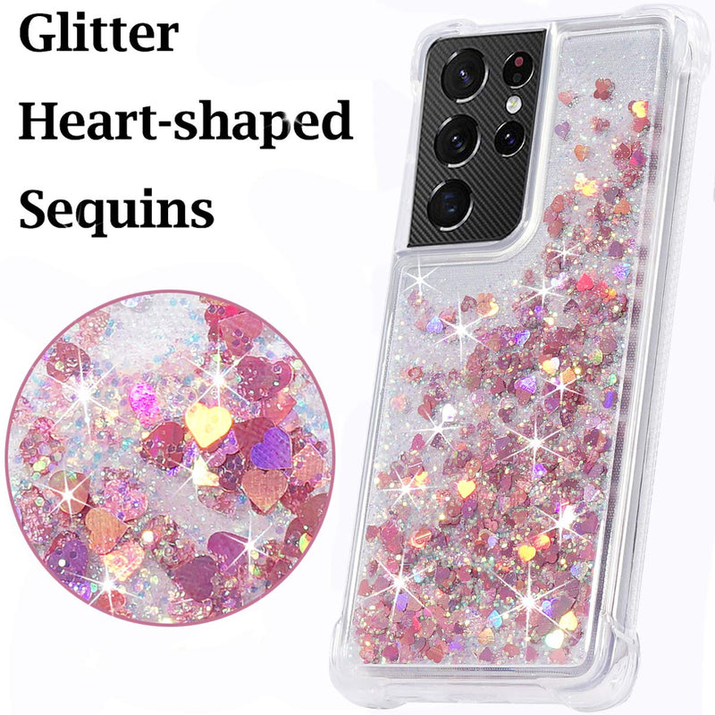 Flocute Galaxy S21 Ultra Case, Galaxy S21 Ultra Glitter Case Clear Sparkle Floating Liquid Soft TPU Cushion Luxury Fashion Girly Women Cute Case for Samsung Galaxy S21 Ultra (Rose Gold) Rose Gold