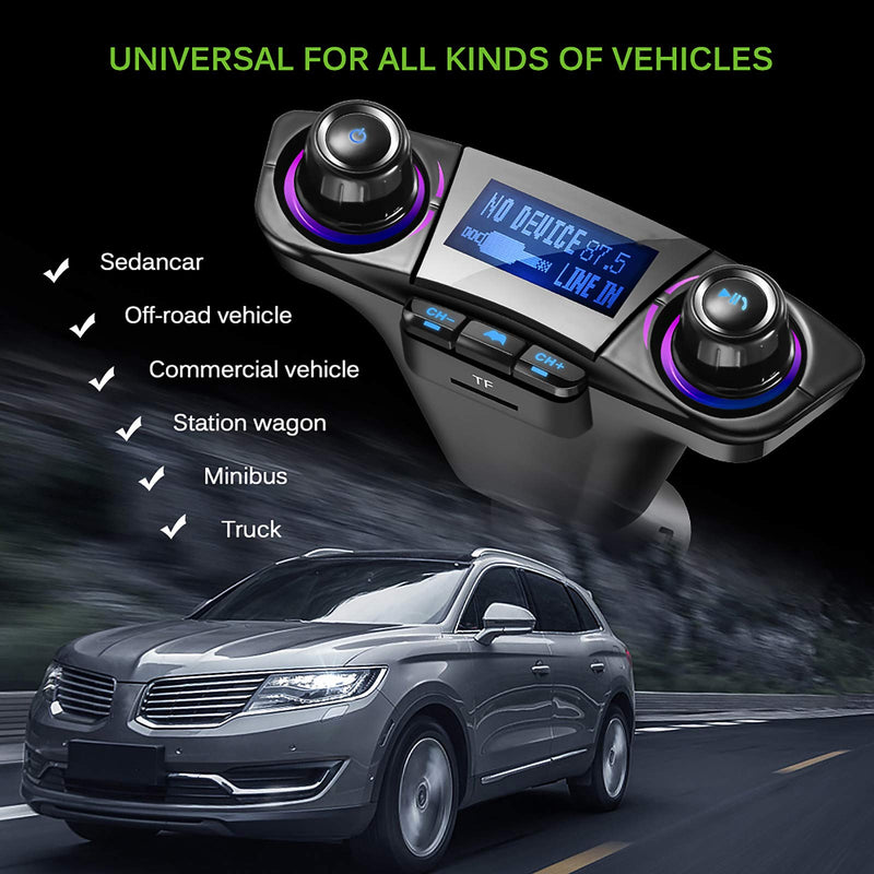 Bluetooth FM Transmitter for Car, ONEVER Wireless Bluetooth Radio Receiver, Dual USB Port Charger with Handsfree Calling Car Kit, Mp3 Audio Music Stereo Adapter Support TF/SD Card for All Smartphones