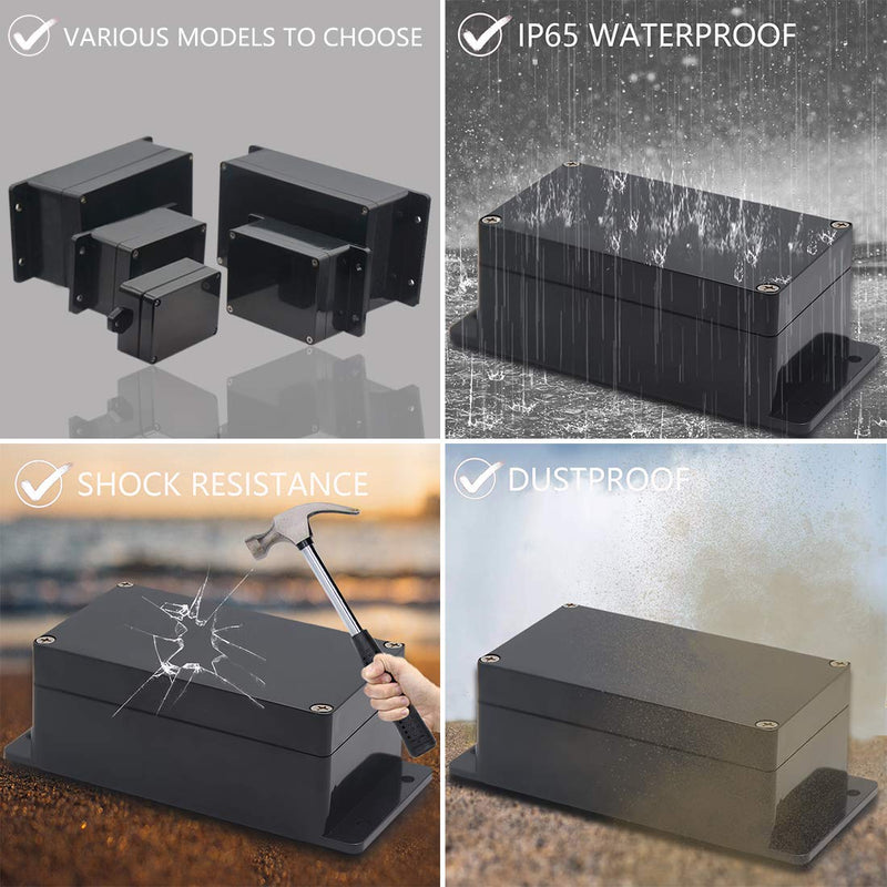 Junction Box, Zulkit Project Box Waterproof Dustproof IP65 ABS Universal Electrical Boxes Enclosure with Fixed Ear Black 7.87 x 4.72 x 2.95 inch (200 x 120 x 75 mm)(Pack of 2) 7.87" x 4.72" x 2.95"(Pack of 2)