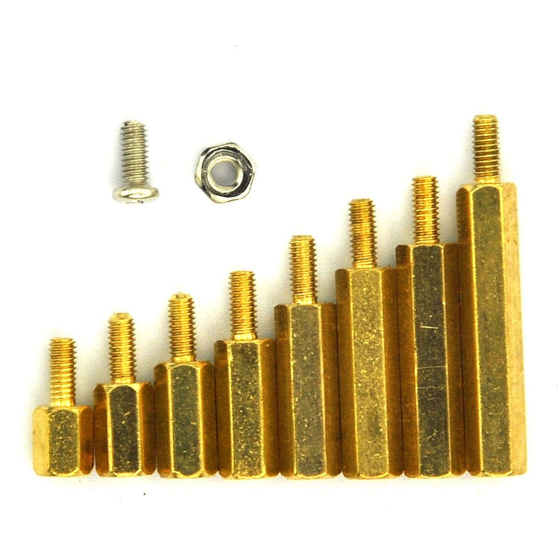 Electronics-Salon Metric M2.5 Hex Male-Female Brass Standoff/Stainless Steel Screw Nut Assortment Kit, for Raspberry-Pi. Spacer 6mm 8mm 10mm 12mm 15mm 18mm 20mm 25mm, Nut M2.5, Screw M2.5 x 6mm.