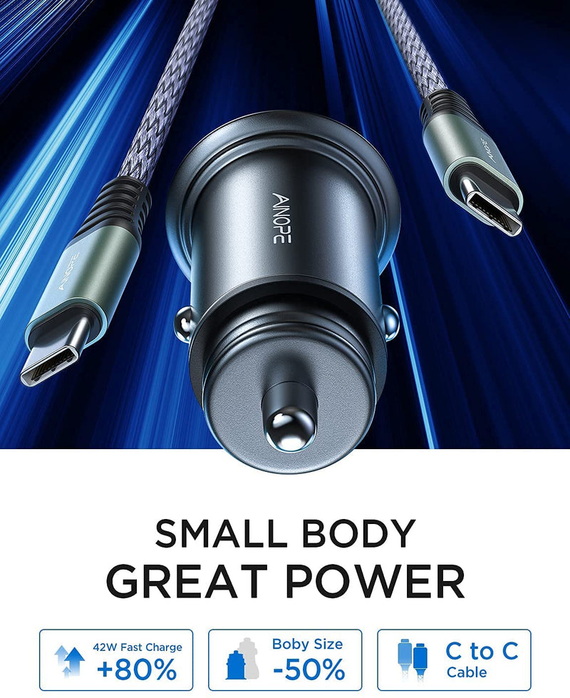 USB C Car Charger 42W Super Mini AINOPE All Metal Fast USB Car Charger PD&QC 3.0 Dual Port Car Adapter Compatible with iPhone 12/12 Pro/Max/12 Mini/iPhone 11/Pro/Max/XR/XS/Max/8, Galaxy S21/20/10/9 Black