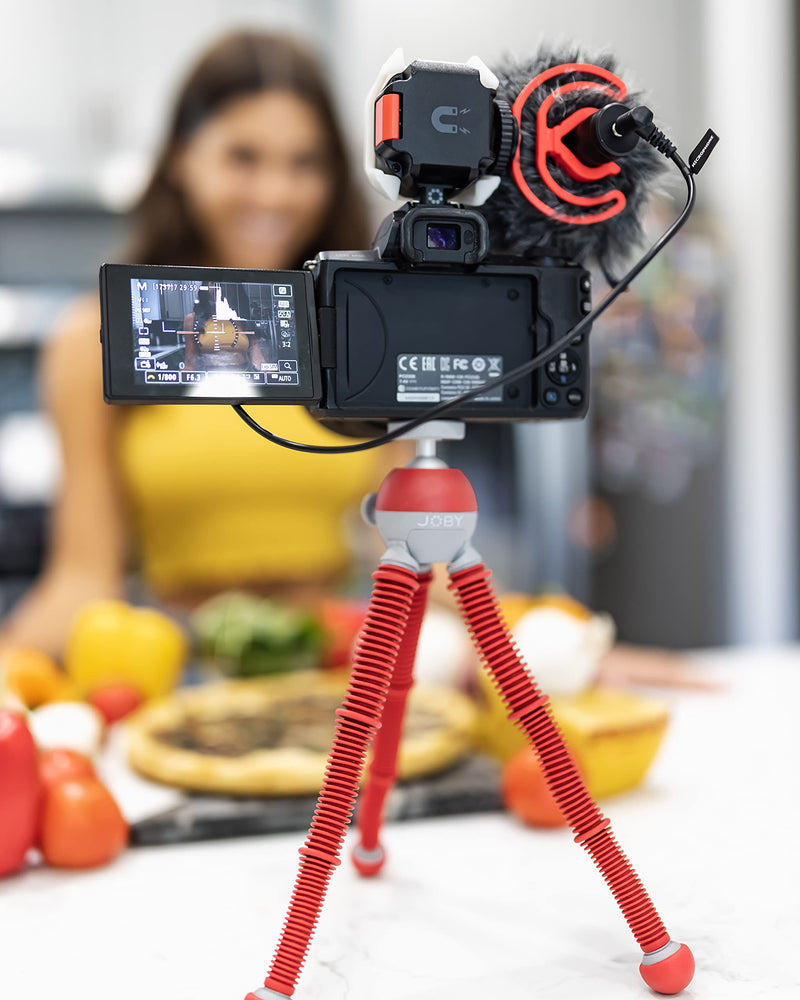 JOBY PodZilla Medium Kit, Tripod for Smartphones and Compact Mirrorless Cameras, Flexible Tripod with Ball Head Included and GripTight 360 Phone Mount, Devices up to 1 Kg, Red Medium Kit Red